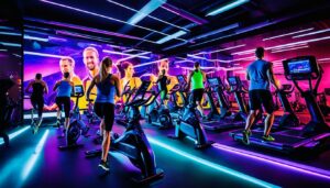 Schwarzlichtlampen im Fitnessstudio und Sportbereich.